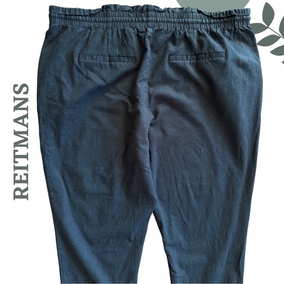 🛍️3/$40 REITMANS Signature Linen Blend Jogger Capri Pants Black Elastic Waist 18 - Picture 4 of 6